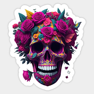 Funny Sugar Candy Skull With Flowers Sticker